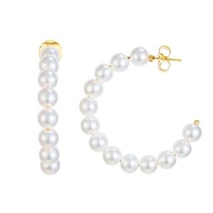 New! CELESTIAL STARRE The Coco Faux Pearl Gold Plated Hoop Earrings